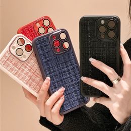 Cell Phone Cases Winter plush embroidered phone case suitable for iPhone 15 13 11 Pro Max XR XS Max 14Pro shiny woven plaid camera protective cover 231026