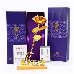 Decorative Flowers & Wreaths Gold Foil Rose Flower Artificial Golden With Gift Box For Valentines Mothers Day Birthday Anniversary Wed Dhzzc