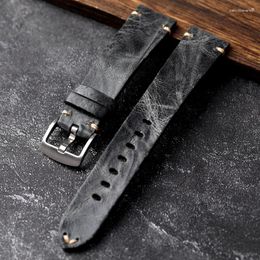 Watch Bands Handmade Grey First Layer Cowhide Leather Watchband 18 19 20 21 22MM Thickened Vintage Men Crackle Style