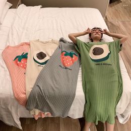 Women's Sleepwear Pyjamas Long Dress Korean Cartoon Cotton Loose And Cute Summer Clothes Clothing Sexy Sleeping Robe Robes Woman Sleep