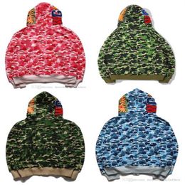 Fashion mens shark hoodies Embroidery Teenager Blue Pink Bathing Male Tide Hoodie Men 's Couples camouflage Hooded Jackets S-253d