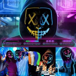 Costume Accessories New Design Halloween Neon Led Mask Masquerade Carnival Party Luminous Mask With Glow Gloves The Dark Horror Cosplay Come PropL231010