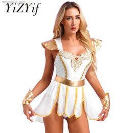 Theme Costume Womens Ancient Greek Queen Bodysuit Toga Comes Rome Empress Bodysuit+Cuffs Outfits Halloween Sexy Roman Princesses Dress-Up Q231010