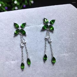 Dangle Earrings Fashion Natural Green Diopside Drop Gemstone Long Luxury Lucky Clover 925 Silver Female Party Jewellery