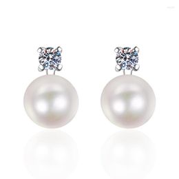 Stud Earrings Sparkling D Colour Moissanite FreshWater Pearl For Women 925 Sterling Silver Earring Fine Jewellery Wedding Gift