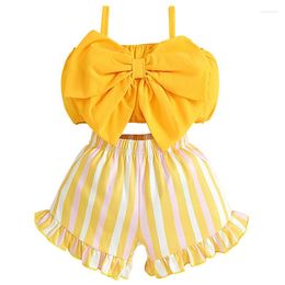 Clothing Sets 2Piece Summer Baby Clothes Girls Outfit Korean Cute Bow Sleeveless Tops Stripe Flower Shorts Boutique Kid BC1076