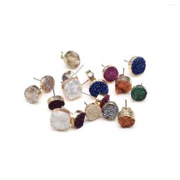 Stud Earrings 4 Pairs Fashion Natural Stone Colourful Crystal Druzy Round Beads Earring Women Simple Ear Studs Luxury