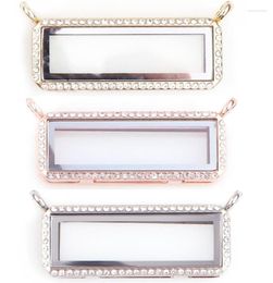 Pendant Necklaces 10PCS/lot 3Colors Rhinestones Rectangle Magnetic Glass Floating Locket Fashion Jewelrys Fit For Necklace Making