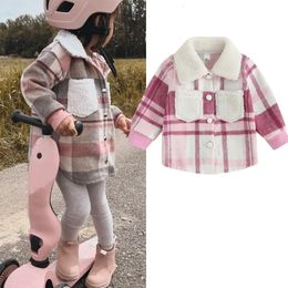 Coat FOCUSNORM 03Y Toddler Baby Girl Wools Jacket Long Sleeve Plaid Single Breasted Fur Turn Down Collar Winter Coats Outwear 231009