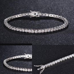 Zircon 4mm Men Tennis bracelet Solid 925 Sterling Silver tennis chains Mens Hip-hop Tide Bracelets 7 5 inch silver Jewelry Gifts335t