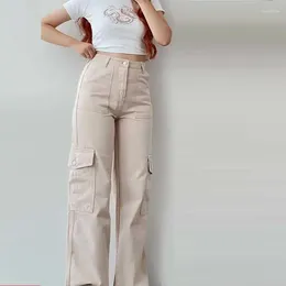 Women's Pants Overseas Model Solid Colour Simple And Handsome Mid-waist Button Casual Fashion Straight Cotton Overalls