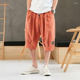 Men's Shorts Plus Size M-8XL Men Summer Fashion Casual Drawstring Cotton Stretch Slim Loose Knee Calf Length Short Pants Street Wear