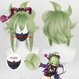 Kuki Shinobu Cosplay Wig Game Genshin Impact Light Green Short with Bangs Highlights Heat Resistant Party Wigscosplay