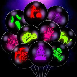 Other Event Party Supplies Halloween Fluorescent Balloon Pumpkin Bat Ghost Neon Latex UV Glow globos For Black Light Decoration Q231010
