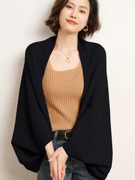 Womens Knits Tees 100% Merino Wool Shawl Scarf For Women Autumn Winter Soft Warm Pure Colour Cashmere Cardigan Sweater Female Korean Fashion Tops 231010