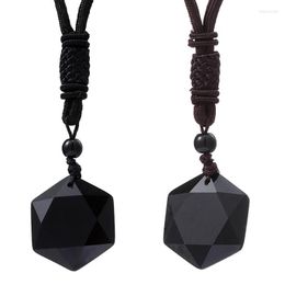 Pendant Necklaces Fashion Black Obsidian Necklace Star Lucky Love Crystal Jewelry Men Women Sweater Chain