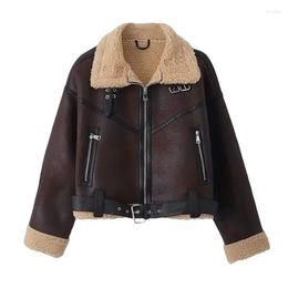 Women's Jackets Women Autumn And Winter Fur Integrated Jacket Spicy Girl Fashion Street Trend Polo Neck Short Motorcycle Coat