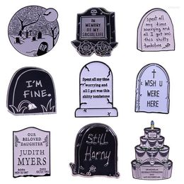 Brooches Tombstone Collection Enamel Pin Gothic Humor Horror Halloween Accessories2858