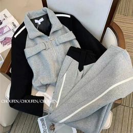 Women's Tracksuits Women Grey Tracksuit Sport Suit Sweatershirt Top And Pant Two Piece Set Matching Outfit Female Autumn Winter Casual Clothing 231010