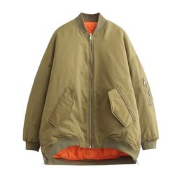 Women's Jackets Olive green Oversize Jacket Women Chic Lady High Street Bomber Jacket Orange lining Coat Top Female 231010