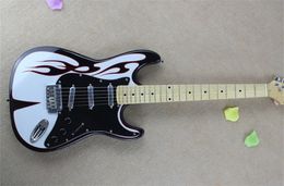 High Quality Deluxe Custom White with Flame Electric Guitar Basswood Body Rosewood Fingerboard Black Pickguard Chrome Hardware