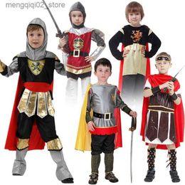 Theme Costume Halloween Kids Boys Royal Warrior Knight Comes Soldier Children Mediaeval Roman Attached Cape Carnival Party No Weapon Q231010