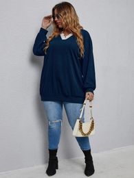 Women's Hoodies Sweatshirts Finjani Plus Size Women Hoodie Solid Drop Shoulder Sweatshirt Top Casual V neck Clothing For Autumn 231009