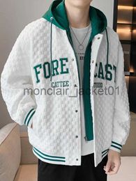 Men's Jackets 2023 New Spring Men's Hooded Varsity Jacket Streetwear Fashion Fake 2 In 1 Single Breasted Casual Windbreaker Loose Letter Coat J231010