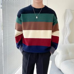 Men's Sweaters Autumn Rainbow Striped Knitted Sweater for Men Loose Hip Hop Crewneck Knitwear Pull Homme Casual Christmas Jumpers Clothes 231010