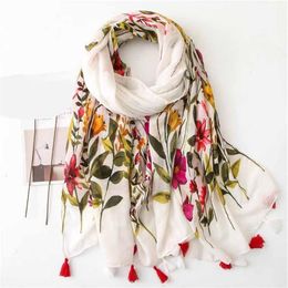 New Winter Scarf for Women National Style Fringes Viscose Ladies Floral Shawls Cotton Linen Scarves Ladies Foulard Muslim Hijabs285B