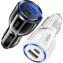18W PD Fast Quick Charge QC3.0 Car Charger USB C Auto Power Adapter 2 Ports Type C Charging Chargers For iPhone 15 14 13 12 Samsung S22 Tablet GPS