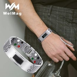 Charm Bracelets WelMag Fashion Exquisite Crystal Magnetic Bracelets Bangles For Men Germanium Tourmaline Male Health Jewerly Wristband 231009