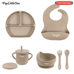 Cups Dishes Utensils Free Personalised Name Baby Silicone Tableware Set Baby Feeding Dishes BPA Free Bowl Plate Bibs Spoon Fork Sippy Cup Baby Stuff 231006
