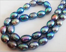 Chokers Wholesale NATURAL 18"12X9MM TAHITIAN GENUINE PEACOCK BLUE GREEN PEARL NECKLACE AAA 231010
