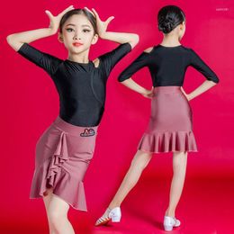 Stage Wear Girls Ballroom Dance Dress Short Sleeve Latin Ballet Tango Performance Costume For Kids Sexy Skirt Big Swing Rumba Samba Show