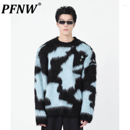 Men's Sweaters PFNW Niche Metal Label Sweater Contrasting Colour Lazy Design Plush Knitted Shirt High-end Long Sleeve Tops Trendy 12Z4246