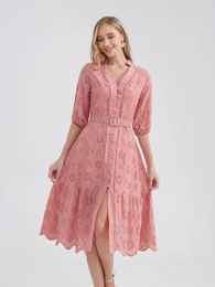 فساتين غير رسمية أساسية Marwin Cotton Hollow Out Summer Dress Women Holiday Perppy High Weist Ruffled Mini Vneck Aline Frills Vestido 231010