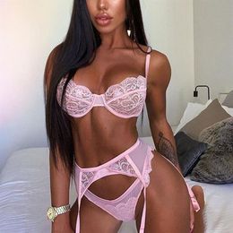 Sexy Lingerie Underwear Set Women Erotic Transparent Underwire 3 Piece Set Hollow G-String Thong 2020 Bra & Brief Set 2020 new216p