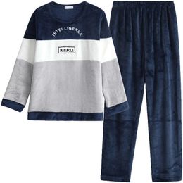 Mens Sleepwear Men Fashion Autumn Winter Coral Fleece Pajamas Striped Set Warm Thicken Homewear Suit 231010