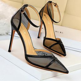 Dress Shoes Spring 2023 Women's High Heels Sexy Black Party Hollow Stiletto Sandals Shoe Size