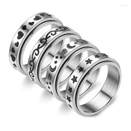 Cluster Rings AsJerlya 6mm Rotatable Basic Ring For Men Silver Colour Stainless Steel Heart Star Moon Casual Male Stylish Punk Spinner