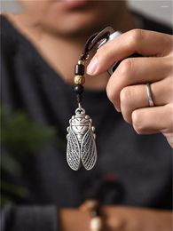 Keychains Vintage Tibetan Silver Cicada Pendant Keychain Fashion Animal Bohemian Jewellery Keyring Accessories Car Door Lock Handmad