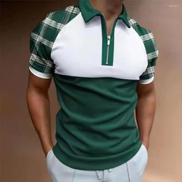 Men's Polos Polo Shirt 2023 Men Shirts Short-Sleeved Stripe Print Zipper Plaid Summer Casual T-shirt Pullover Camisa Masculina
