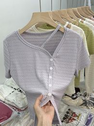 Women's T Shirts T-shirt Harajuku Violet Cute Crop Tops Korean Y2k Clothes 2023 Summer Kawaii Funny Green Short Sleeve Tee Top