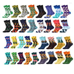 Men's Socks Fashion Weather Fruit Leaf Oil Painting Series Mid Tube Tidal Brand Spring And Autumn Cotton