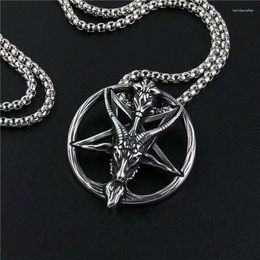 Pendant Necklaces Demon God Circular Stainless Steel Necklace Vintage Punk Personality Men's Satan Dominant Sweater Chain Jewelry