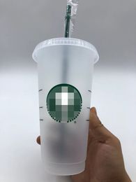 Mermaid Goddess coffee cup 24oz/710ml Plastic Mugs Tumbler Reusable Clear Drinking Flat Bottom Pillar Shape Lid Straw Cups mug