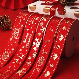 Gift Wrap 5yards 1inch 25mm Christmas Ribbon Printed Christmas Polyester Ribbon For Handmade Design Christmas Decoration DIY Gift Packing 231009