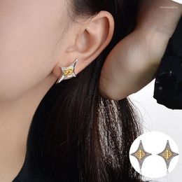 Stud Earrings 925 Sterling Silver Star Earring For Women Girl Fashion Vintage Texture Four Pointed Design Jewellery Party Gift Drop