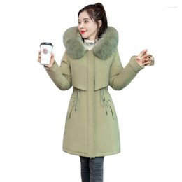 Women's Trench Coats Women Winter Hooded Faux Fur Liner Big Pocket Long Coat Puffer Jacket Cotton Padded Parkas Outwear Overcoat